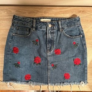 PacSun denim roses embroidered mini skirt